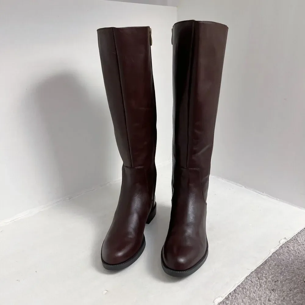 Franco Sarto Castor Brown Leather Knee High Riding Boots Women's Size 7.5